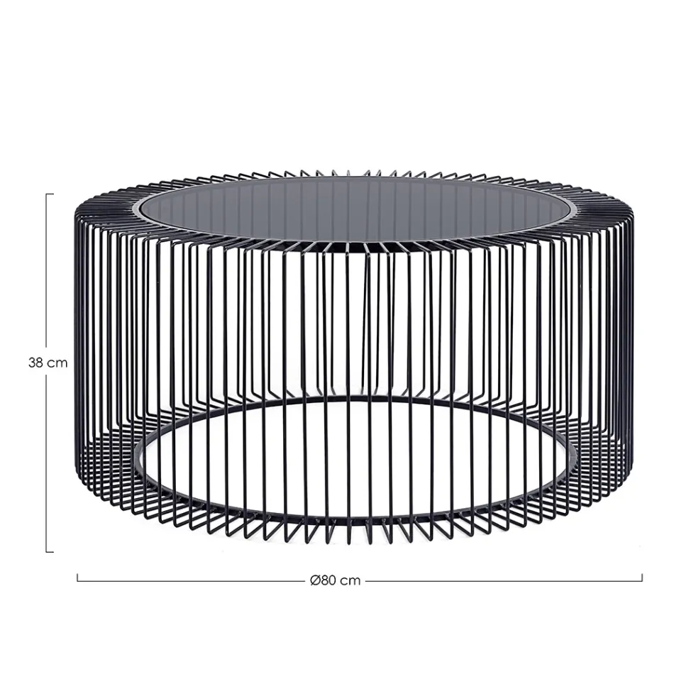 Round Coffee Table in Painted Steel and Tempered Glass - Apuleio Viadurini