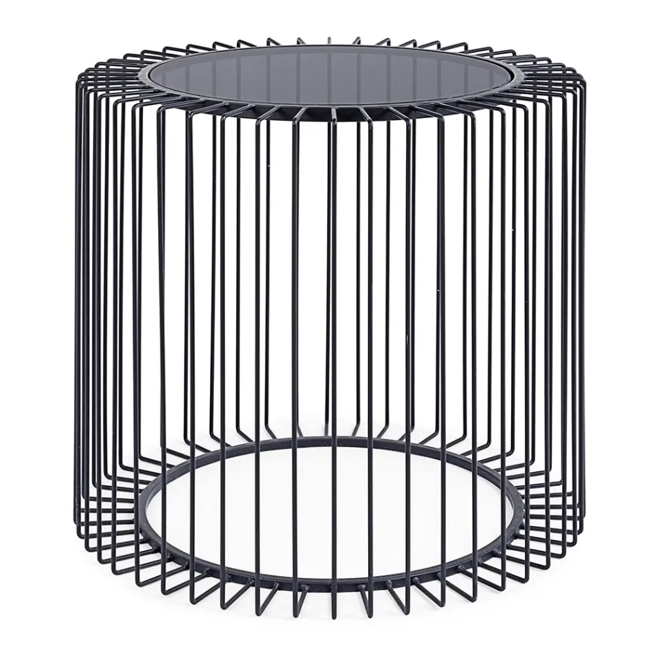 Round Coffee Table in Painted Steel and Tempered Glass - Apuleio Viadurini