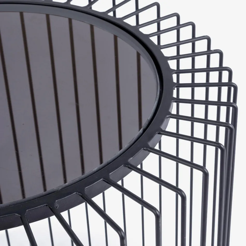 Round Coffee Table in Painted Steel and Tempered Glass - Apuleio Viadurini