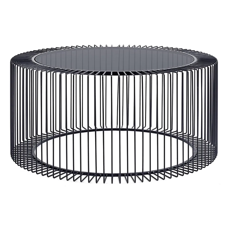 Round Coffee Table in Painted Steel and Tempered Glass - Apuleio Viadurini