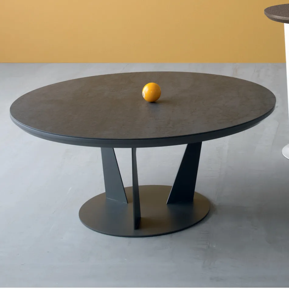 Round Coffee Table in Inclined Metal and Ceramic Top - Coriko Viadurini
