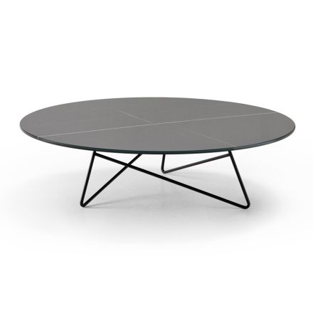 Round Lounge Coffee Table in Luxury Marble Effect Metal and Glass - Magali Viadurini