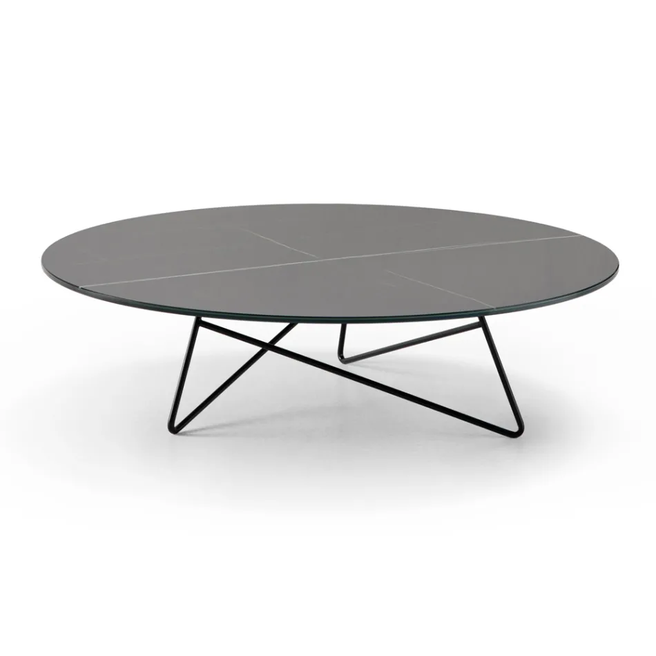 Round Lounge Coffee Table in Luxury Marble Effect Metal and Glass - Magali Viadurini