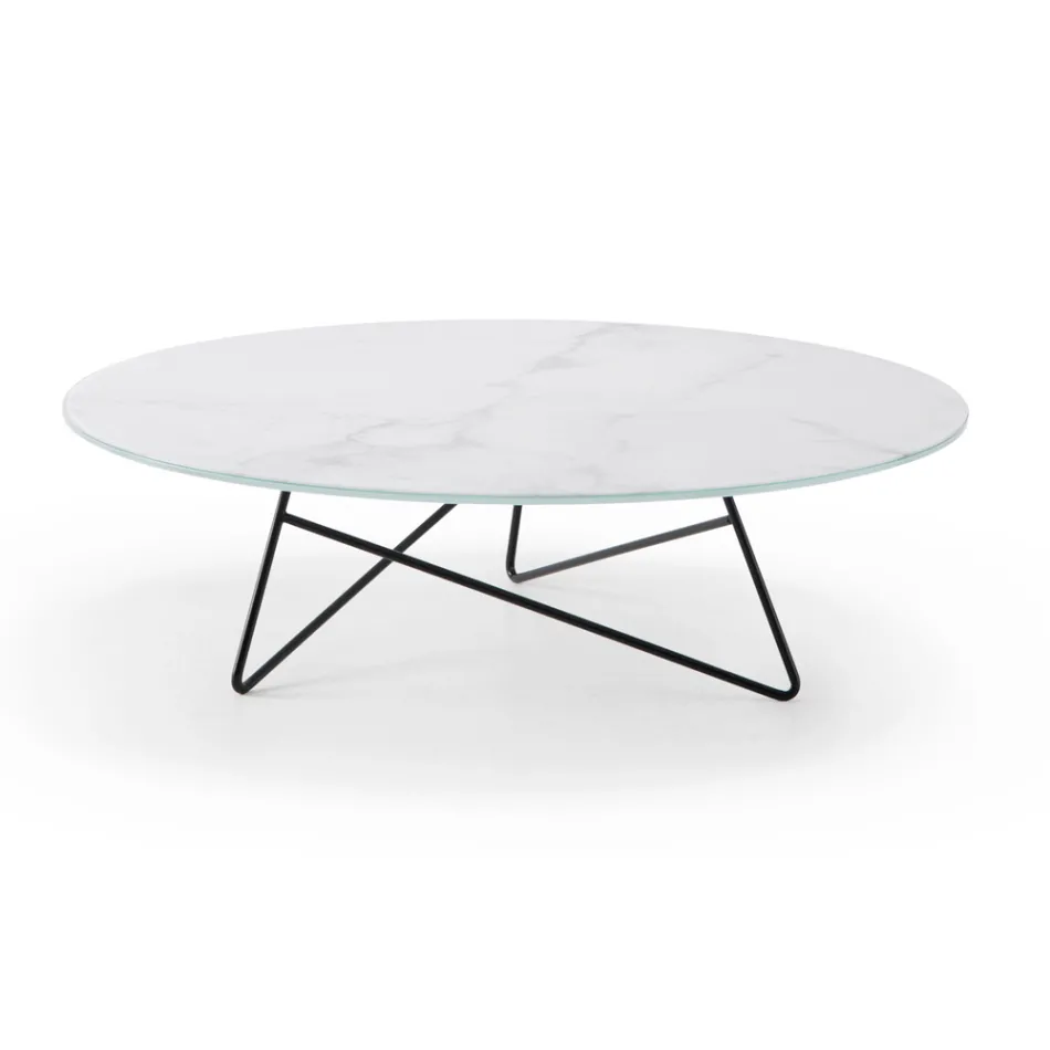 Round Lounge Coffee Table in Luxury Marble Effect Metal and Glass - Magali Viadurini