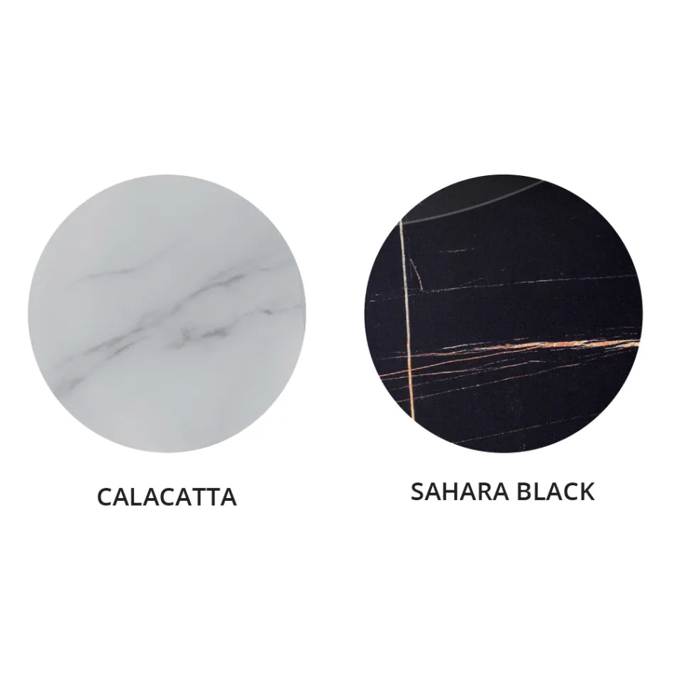 Round Lounge Coffee Table in Luxury Marble Effect Metal and Glass - Magali Viadurini