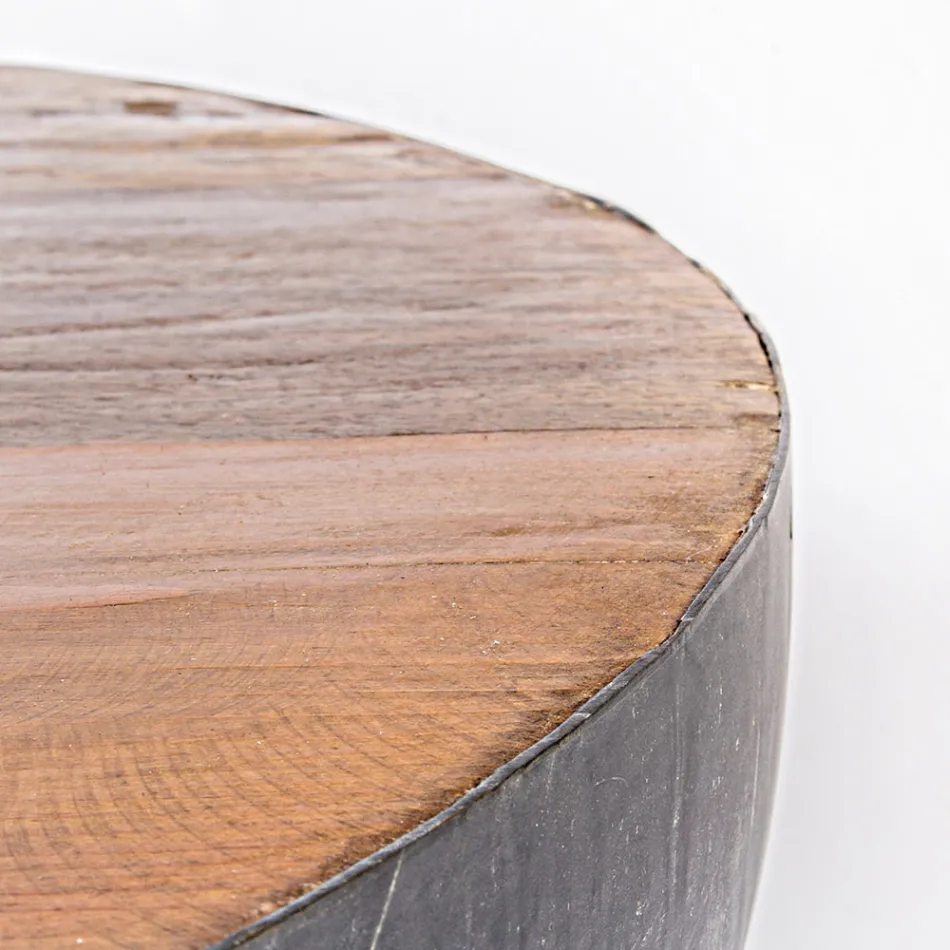 Round Coffee Table in Recycled Wood and Steel White or Grey - Genoveffa Viadurini