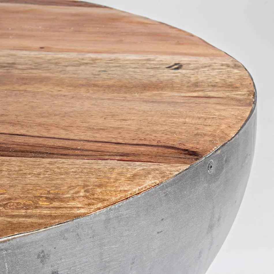 Round Coffee Table in Recycled Wood and Steel White or Grey - Genoveffa Viadurini