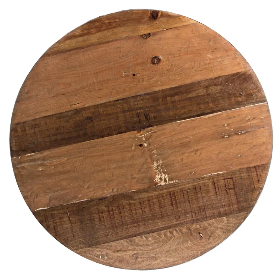 Round Coffee Table in Recycled Wood and Steel White or Grey - Genoveffa Viadurini