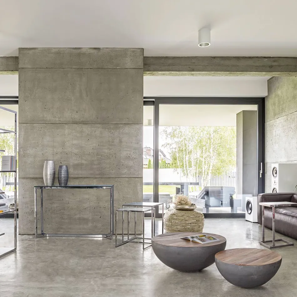 Round Coffee Table in Recycled Wood and Steel White or Grey - Genoveffa Viadurini