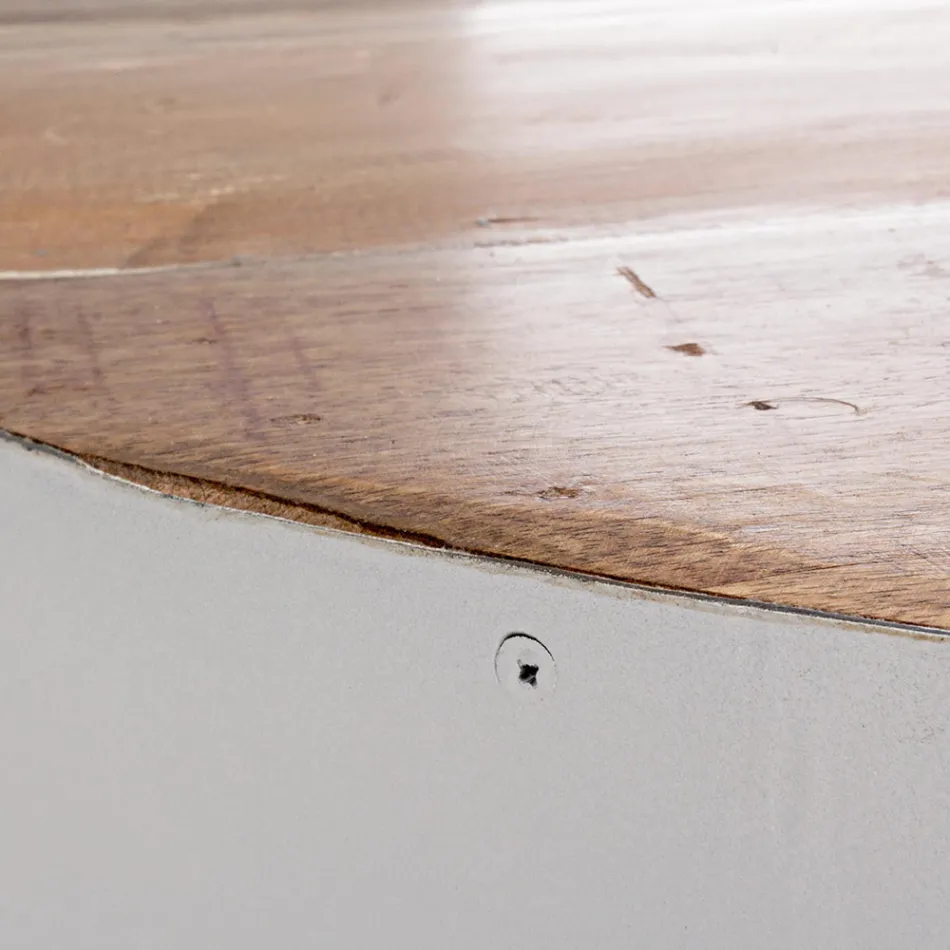 Round Coffee Table in Recycled Wood and Steel White or Grey - Genoveffa Viadurini