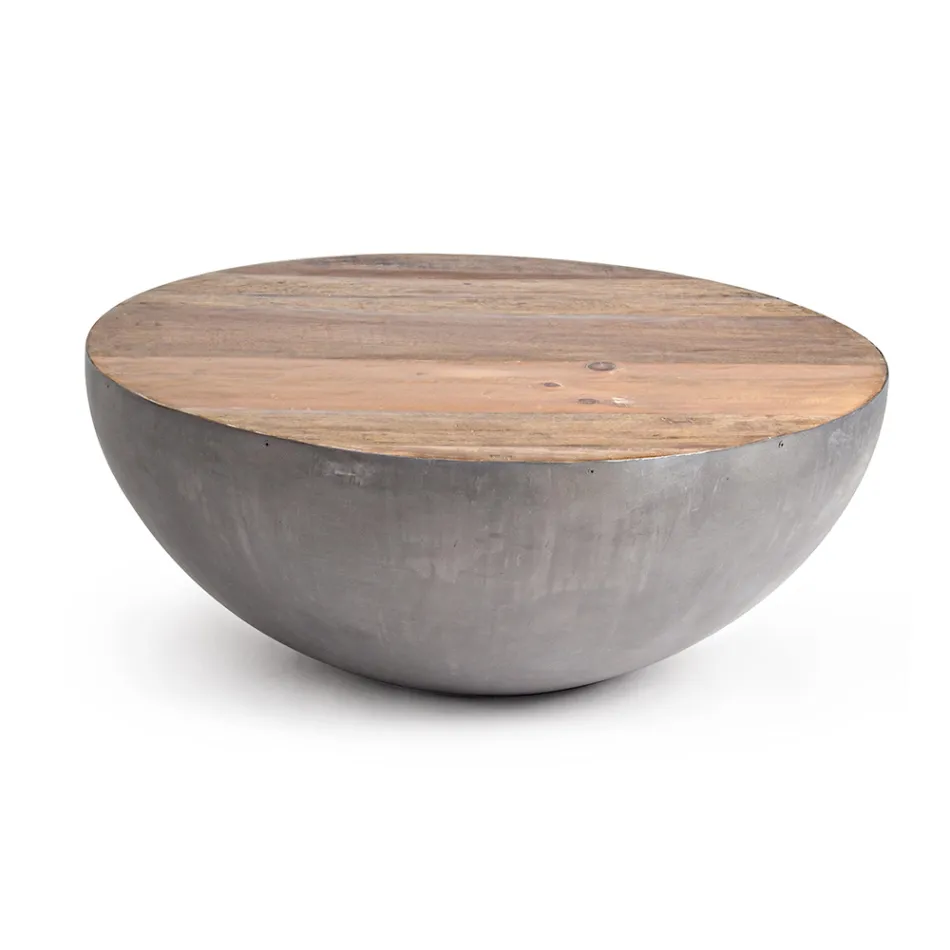 Round Coffee Table in Recycled Wood and Steel White or Grey - Genoveffa Viadurini