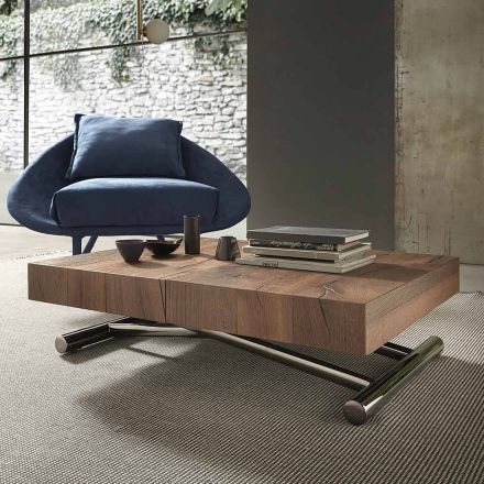 Modern Transformable Coffee Table in Wood and Metal, Made in Italy - Spirit Viadurini