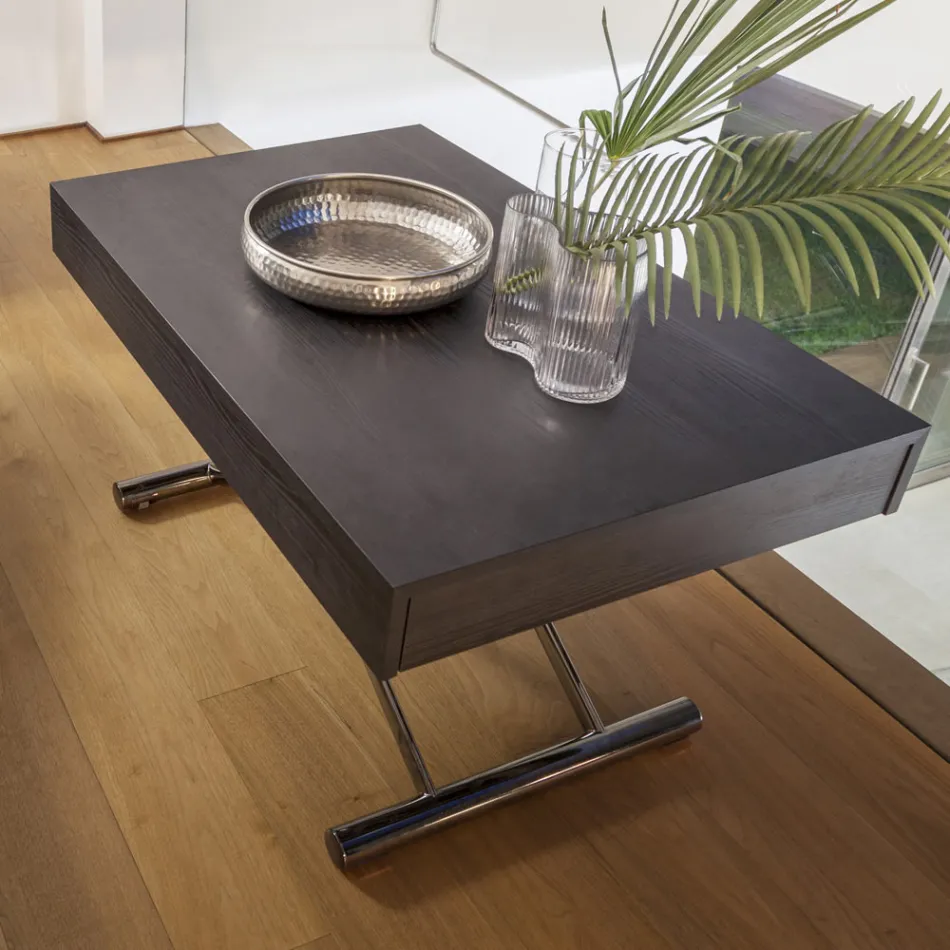 Modern Transformable Coffee Table in Metal and Wood Made in Italy - Universe Viadurini