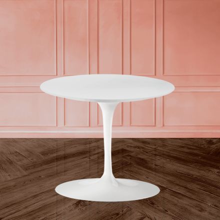 Eero Saarinen Tulip Coffee Table H 39 with White Liquid Laminate Top Made in Italy - Scarlet Viadurini