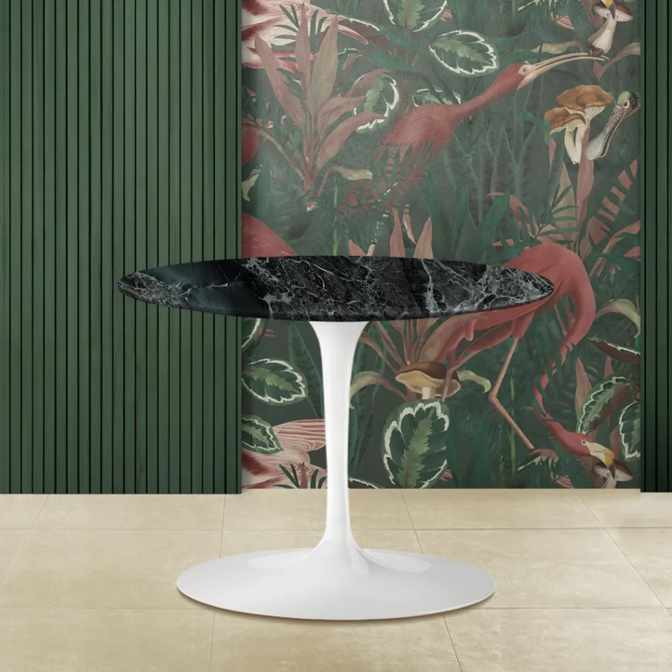 Tulip Coffee Table Eero Saarinen H 39 with Oval Top in Green Alpi Marble - Scarlet Viadurini