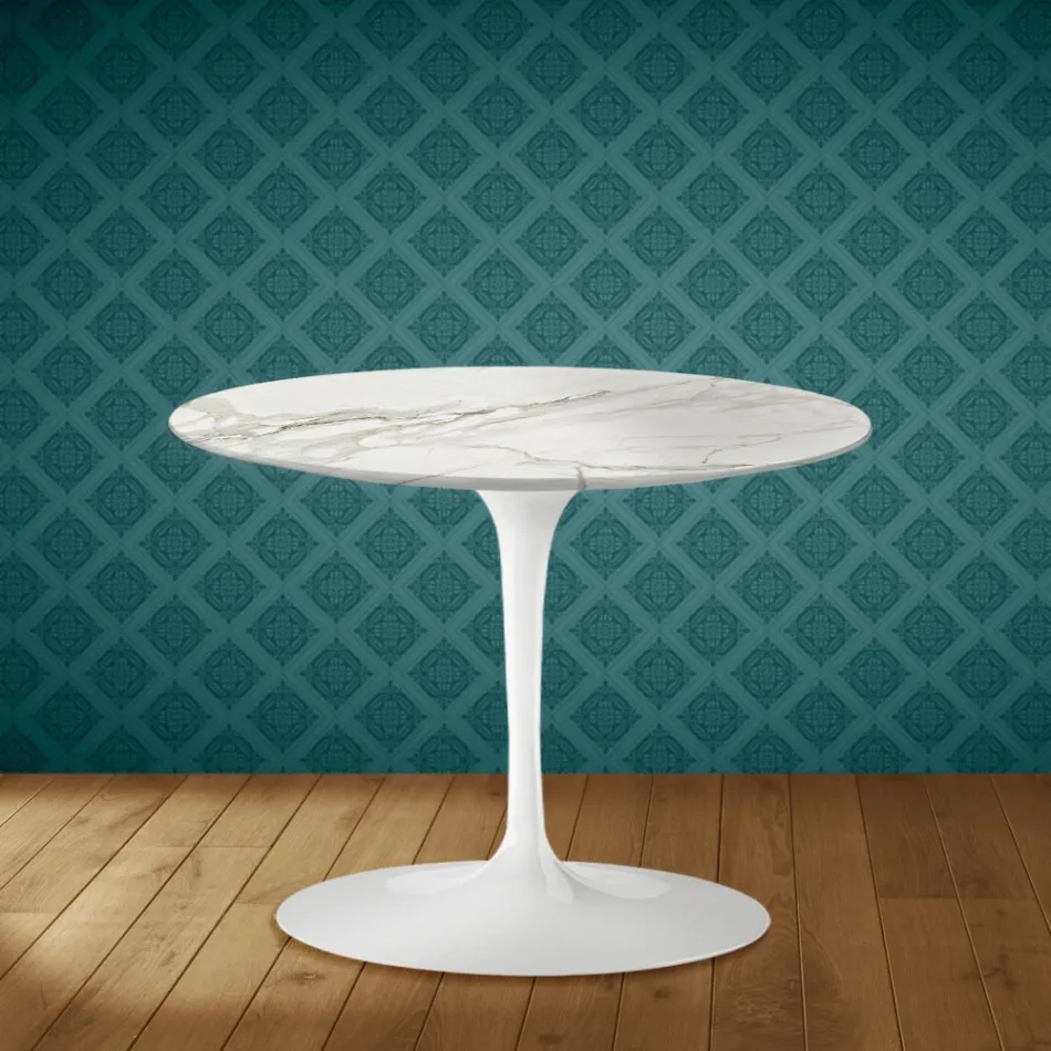 Eero Saarinen Tulip Coffee Table H 41 in Polished Ceramic Made in Italy - Scarlet Viadurini