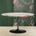 Tulip Coffee Table Eero Saarinen H 41 Oval with Caracatta Gold Marble Top Viadurini