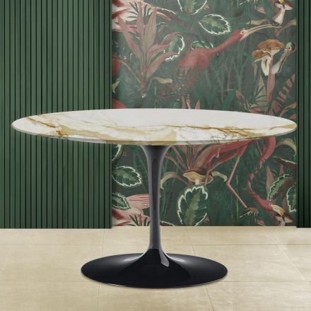 Tulip Coffee Table Eero Saarinen H 41 Oval with Caracatta Gold Marble Top Viadurini