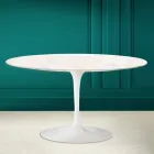 Eero Saarinen H 41 Oval Tulip Coffee Table in Diamond Cream Ceramic Made in Italy - Scarlet Viadurini