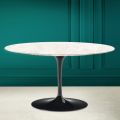 Tulip Eero Saarinen H 41 Oval Coffee Table in Diamond Cream Ceramic Made in Italy - Scarlet