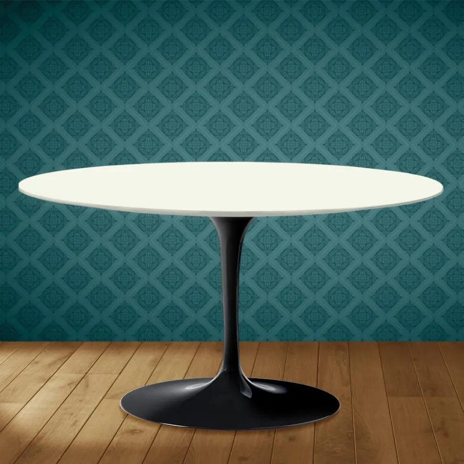 Eero Saarinen Tulip Coffee Table H 41 Oval in Moonè Ceramic Made in Italy - Scarlet Viadurini
