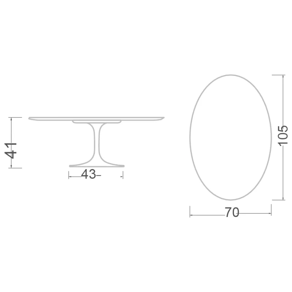 Tulip Coffee Table Eero Saarinen H 41 Oval in Noir Desire Ceramic Made in Italy - Scarlet Viadurini