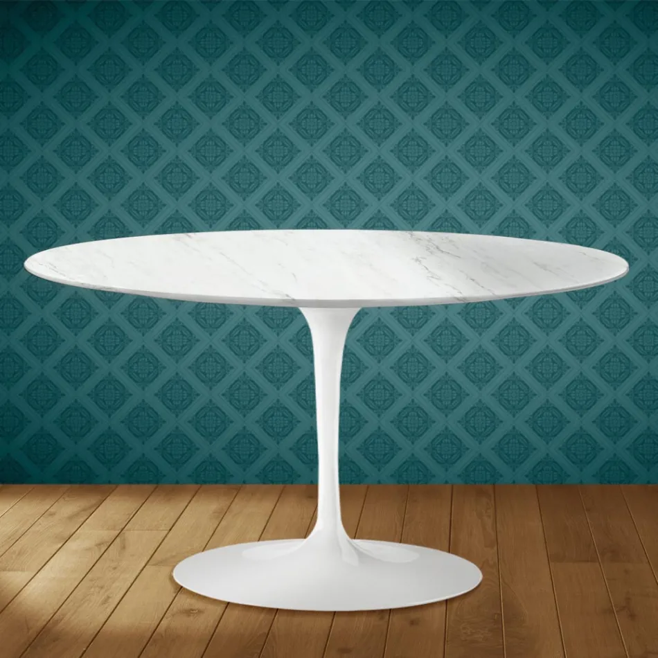 Eero Saarinen Tulip Coffee Table H 41 Oval in Salina Ceramic Made in Italy - Scarlet Viadurini