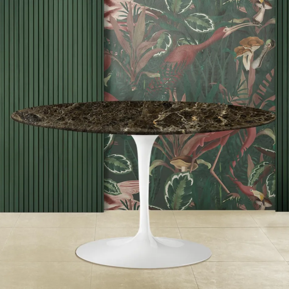 Tulip Coffee Table Eero Saarinen H 41 Oval in Emperador Dark Marble Made in Italy Viadurini