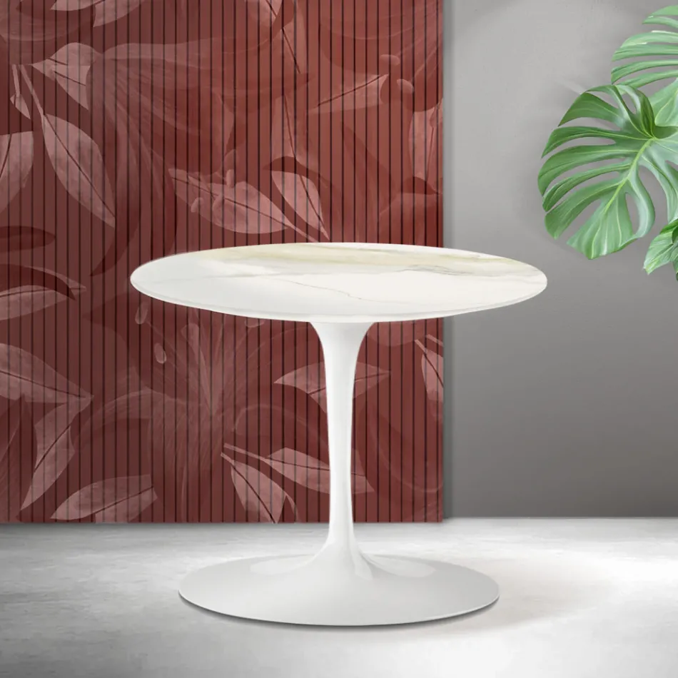 Saarinen Tulip Coffee Table H 39 cm in Florim Calacatta Gold Matt Ceramic - Scarlet Viadurini