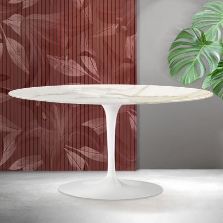 Saarinen Tulip Coffee Table H 41 cm in Florim Calacatta Gold Matt Ceramic - Scarlet Viadurini