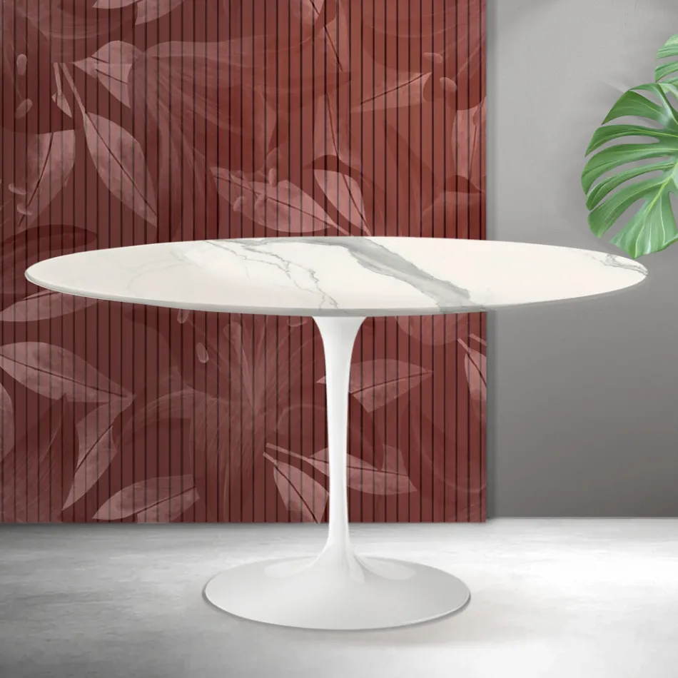 Saarinen Tulip Coffee Table H 41 cm in Florim Statuario Matte Ceramic - Scarlet Viadurini