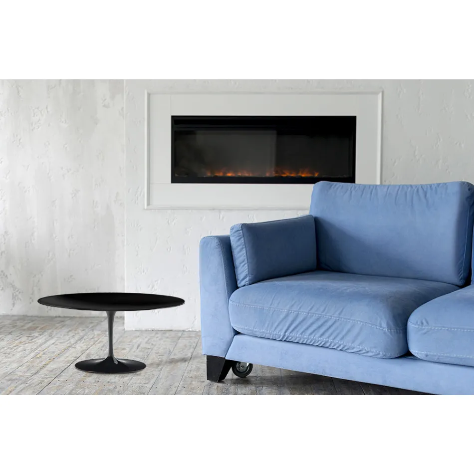 Tulip Saarinen Coffee Table H 41 in Black Oval Liquid Laminate Made in Italy - Scarlet Viadurini