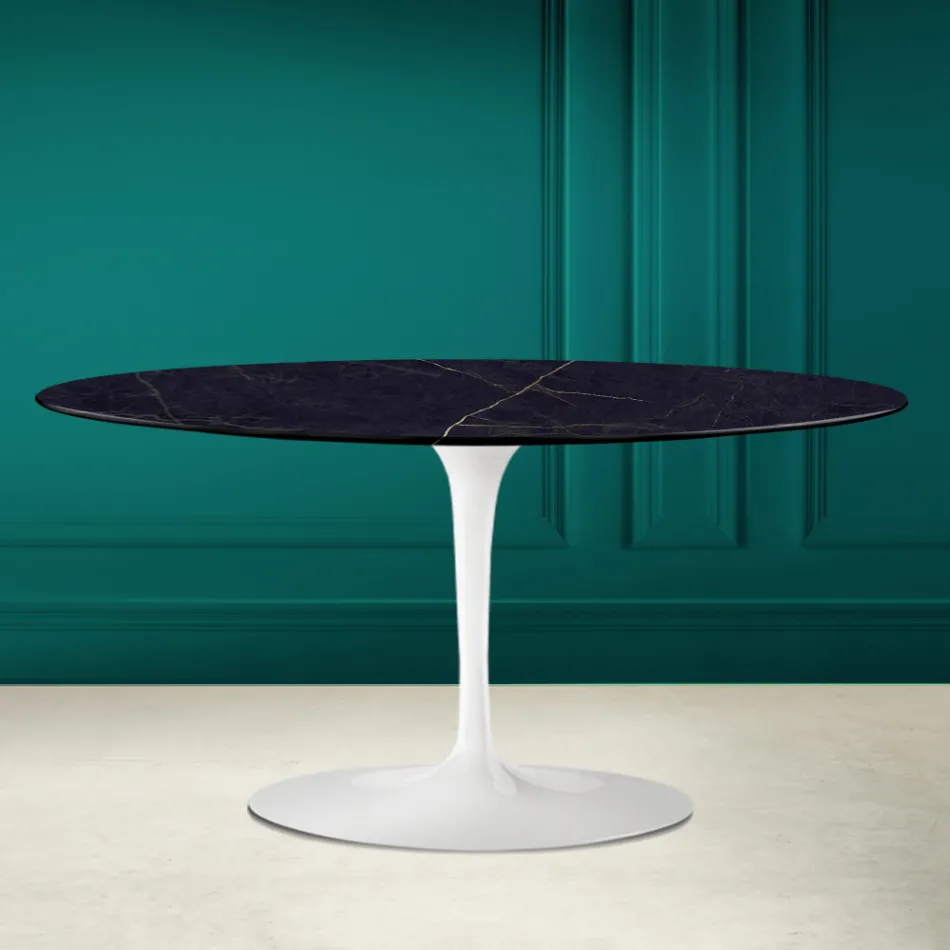 Tulip Saarinen H 41 Oval Coffee Table in Noir Laurent Ceramic Made in Italy - Scarlet Viadurini