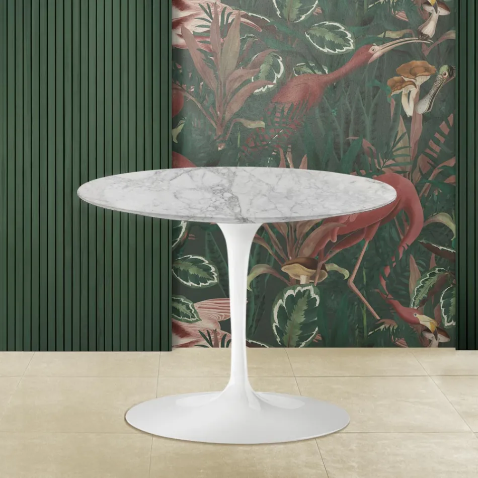 Tulip Saarinen H 41 Round Coffee Table with Arabescato Marble Top Made in Italy - Scarlet Viadurini