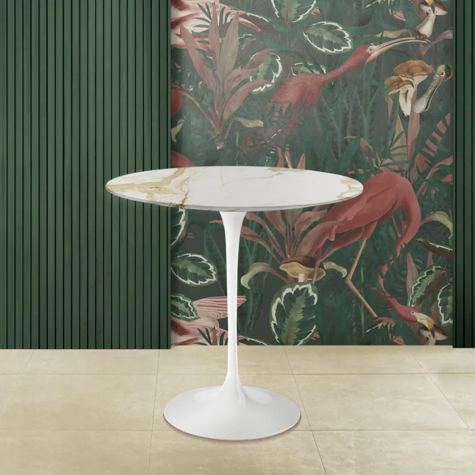 Tulip Saarinen Coffee Table H 52 with Oval Top in Gold Caracatta Marble Made in Italy - Scarlet Viadurini