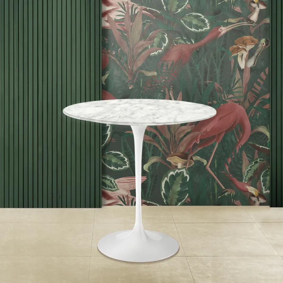 Tulip Saarinen Coffee Table H 52 with Oval Carrara Marble Top Made in Italy - Scarlet Viadurini