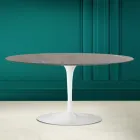 Tulip Saarinen Oval Coffee Table H 41 in Grey Stone Ceramic Made in Italy - Scarlet Viadurini