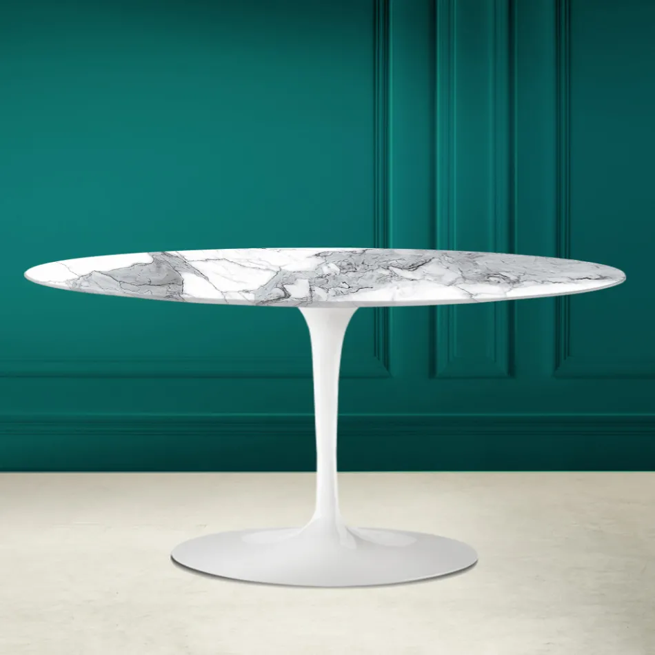 Tulip Saarinen Oval Coffee Table H 41 in Statuario Altissimo Made in Italy - Scarlet Viadurini