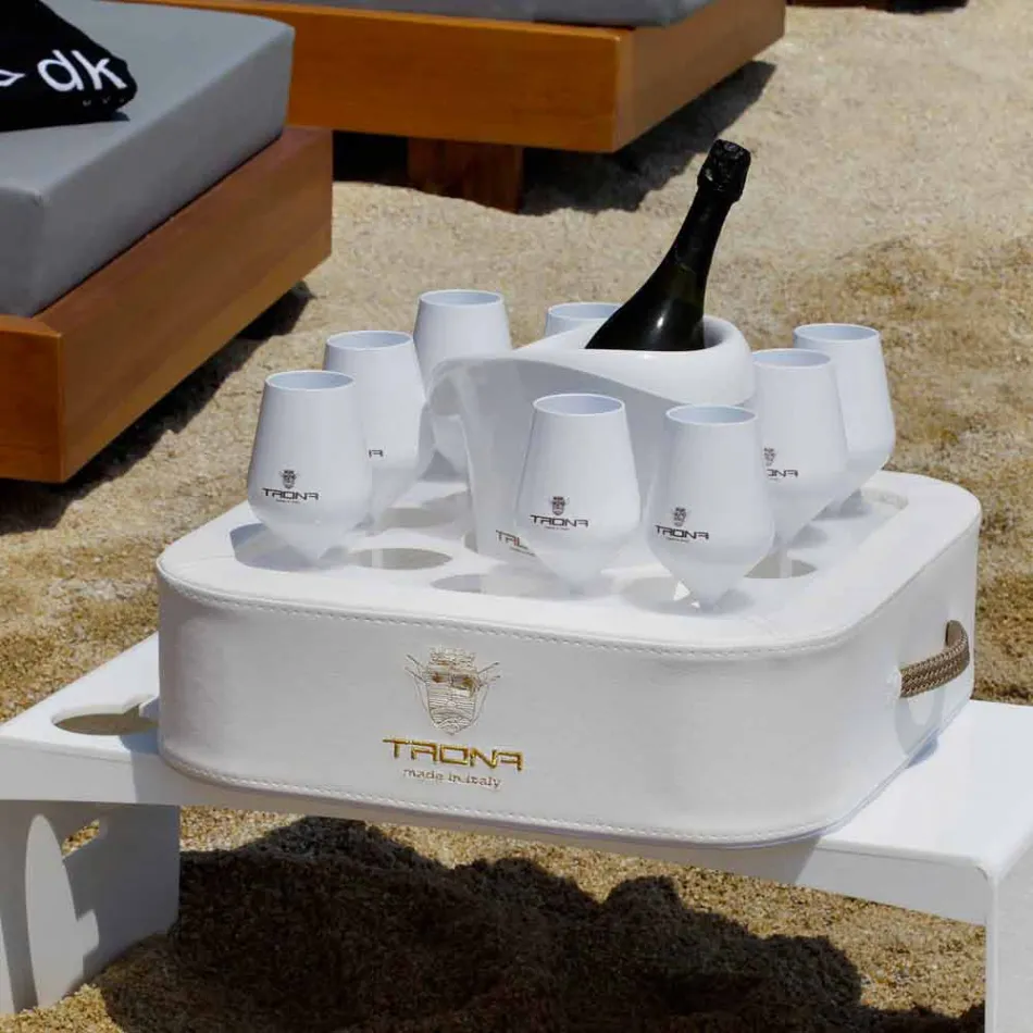 Coffee table - floating tray in nautical eco-leather and Trona plexiglass Viadurini