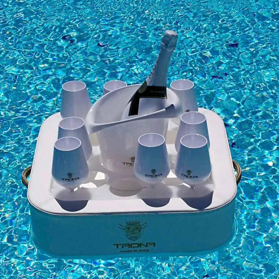 Coffee table - floating tray in nautical eco-leather and Trona plexiglass Viadurini