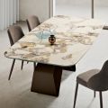 210x110 cm Table with Marble-Effect Ceramic Top and Metal Base - Adriano