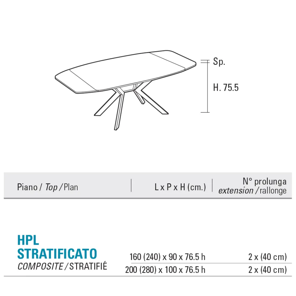 Extendable Barrel Table to 240 or 280 cm in HPL and Metal - Present Viadurini
