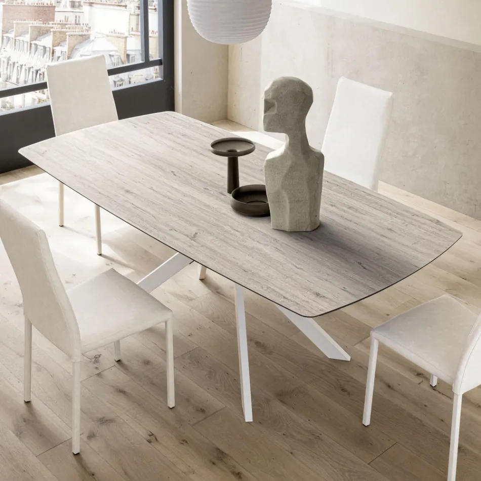 Extendable Barrel Table to 240 or 280 cm in HPL and Metal - Present Viadurini