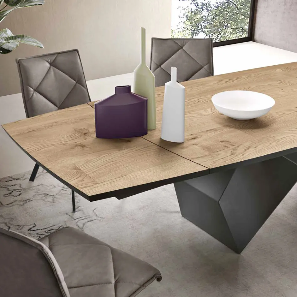 Extendable Table 200/300x100 in Oak Veneer and Metal - Cross Viadurini