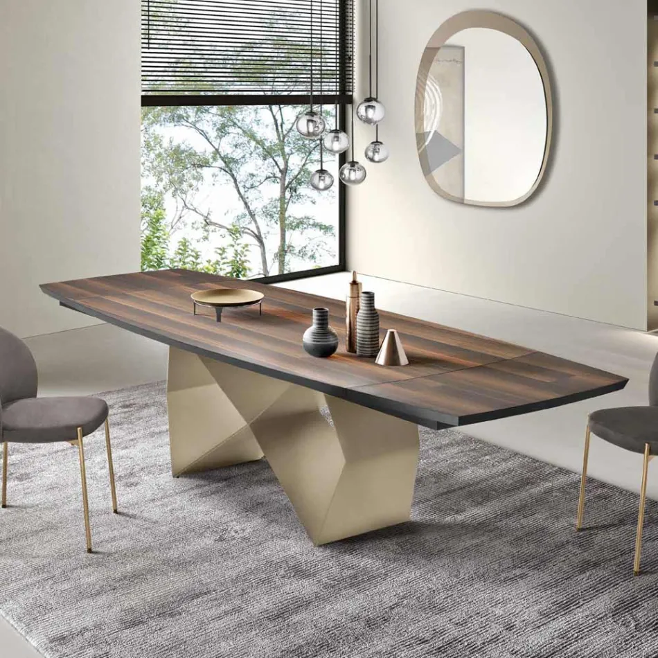 Extendable Table 200/300x100 in Oak Veneer and Metal - Cross Viadurini