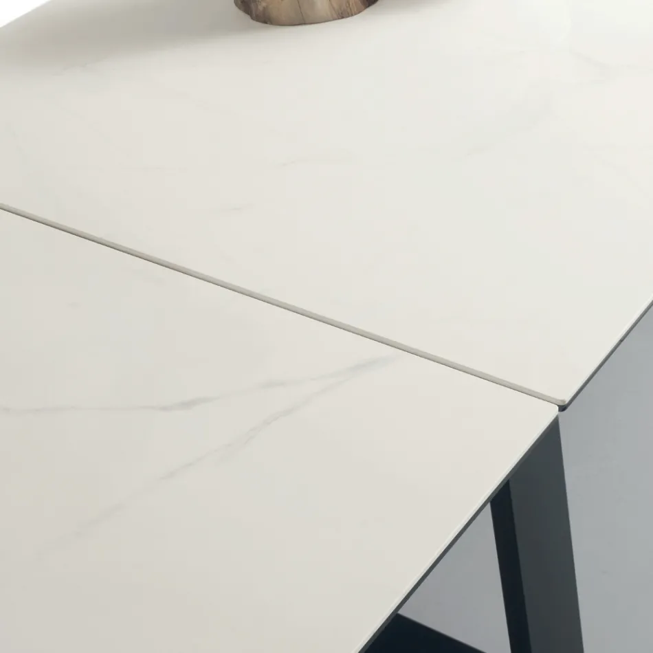 Extendable Table 3 m Glossy Ceramic Top Metal Legs - Papusca Viadurini