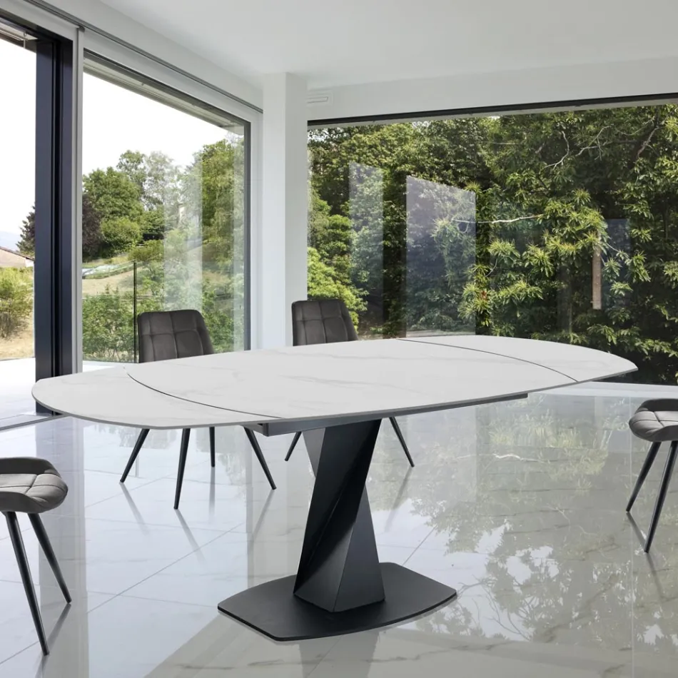 Extendable table to 165 cm in metal and ceramic - Boccanera Viadurini