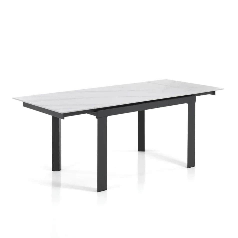 Extendable table to 180 cm in White Marble Finish - Brotola Viadurini