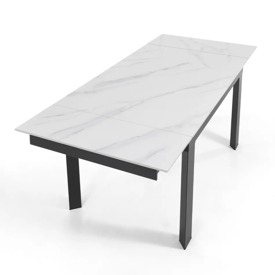 Extendable table to 180 cm in White Marble Finish - Brotola Viadurini