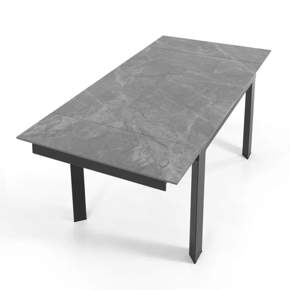 Extendable table to 180 cm in White Marble Finish - Brotola Viadurini